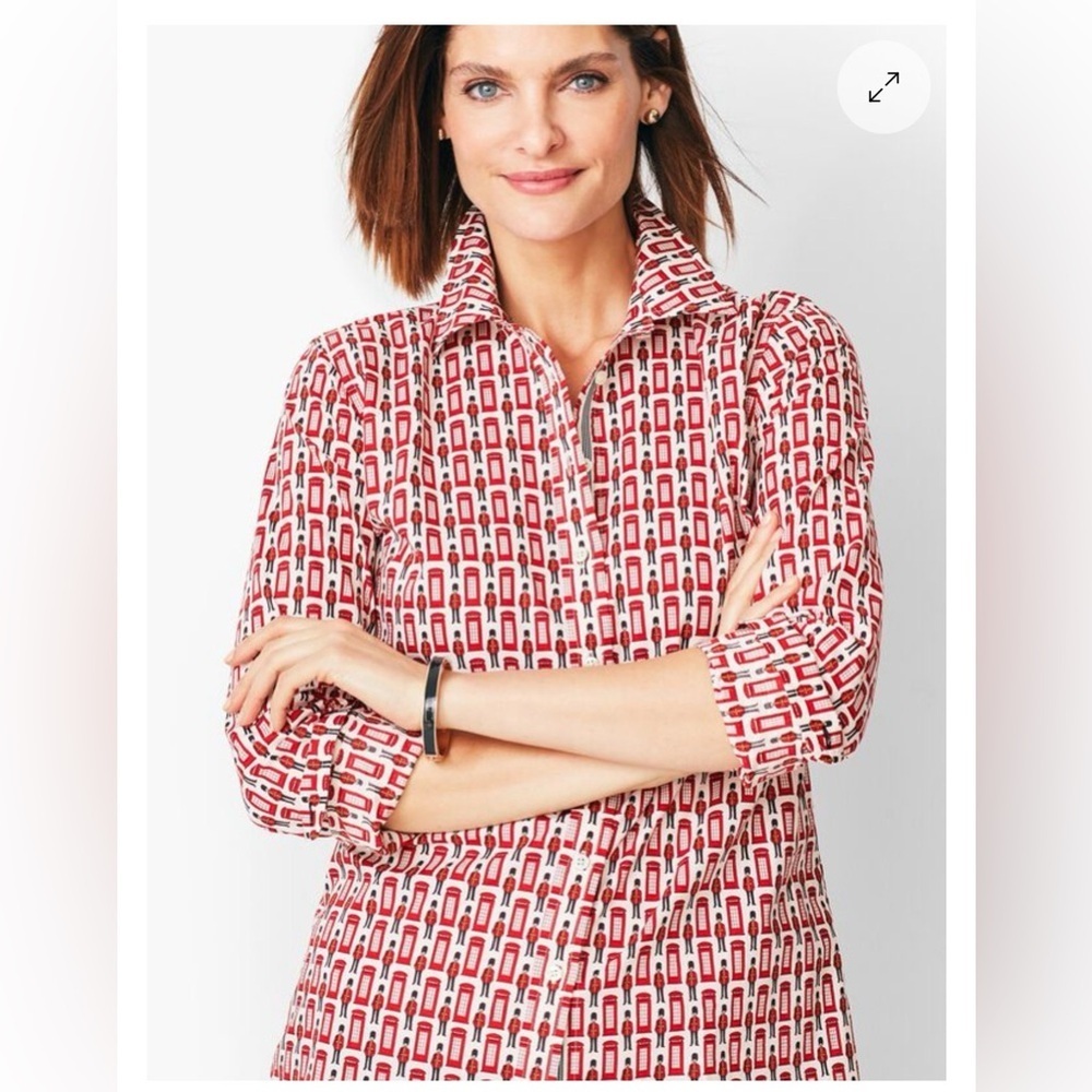 Talbots Women’s London Themed Phone Box 100% Cotton Button Down Size Small